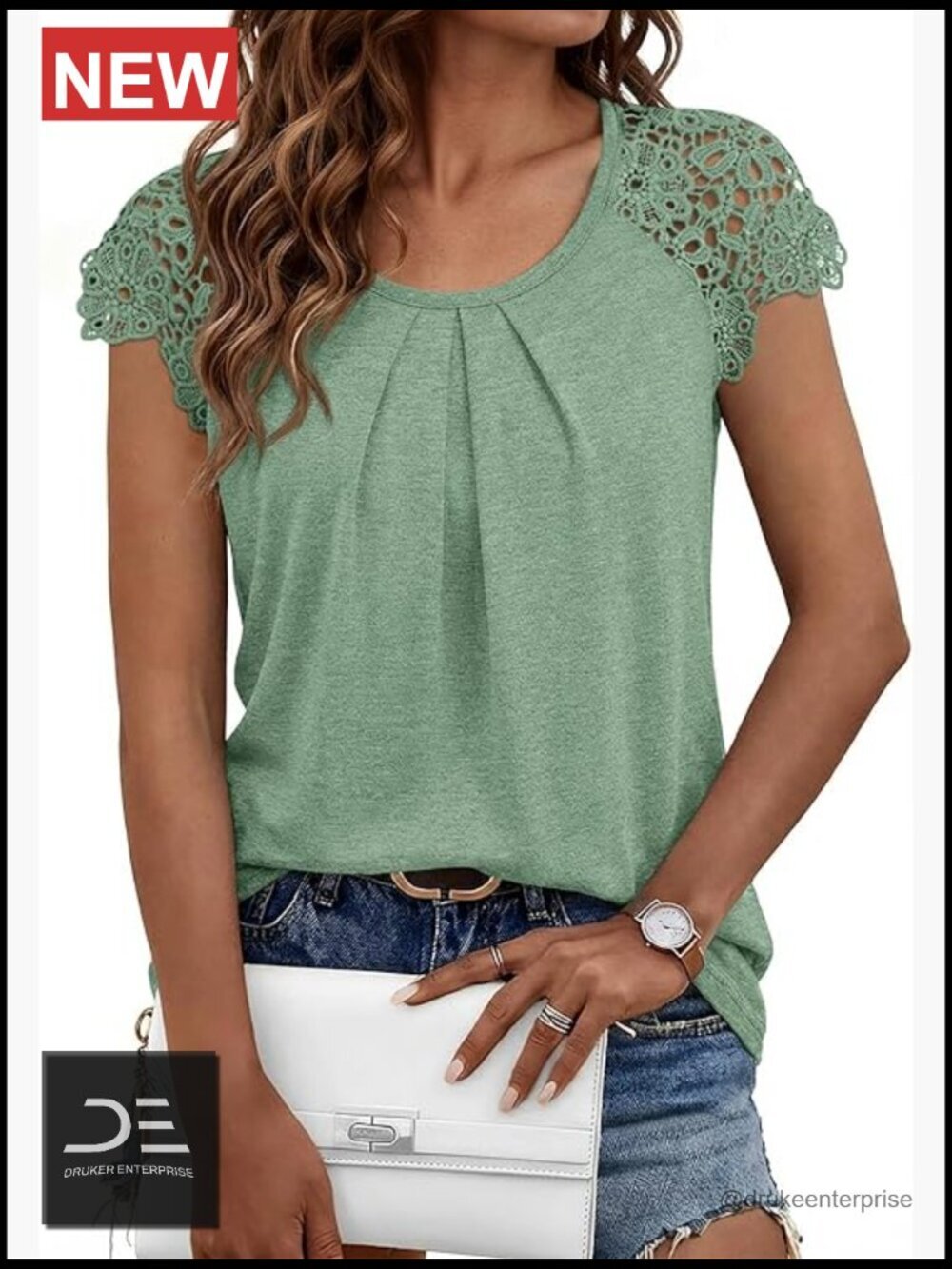 Lace Tops Pleated Short Sleeve Blouses Business Casual Dressy Shirts for Women